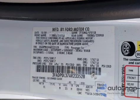 2010 Ford Fusion Hybrid из США, поврежденный, VIN 3FADP0L37AR233528